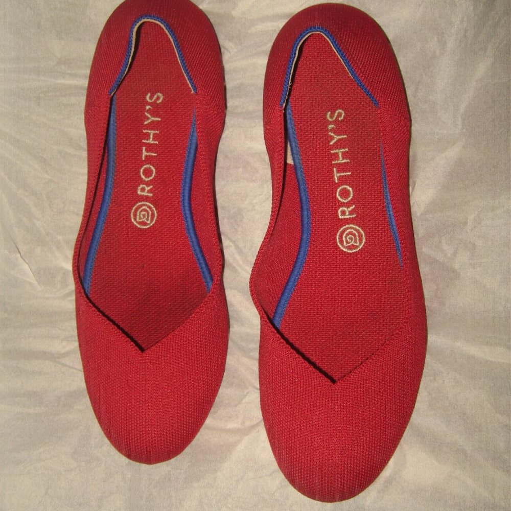 ❤️Size 10 ROTHY'S VEGAN Round Toe Ballet Flats Shoes Red / Blue